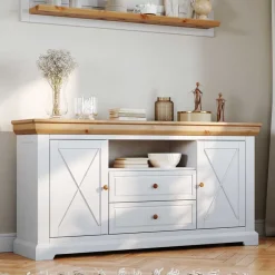 Wohnen Landhaus Sideboard in Weiß & Natur Kiefer - Saluts