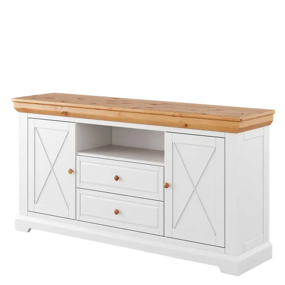 Wohnen Landhaus Sideboard in Weiß & Natur Kiefer - Saluts