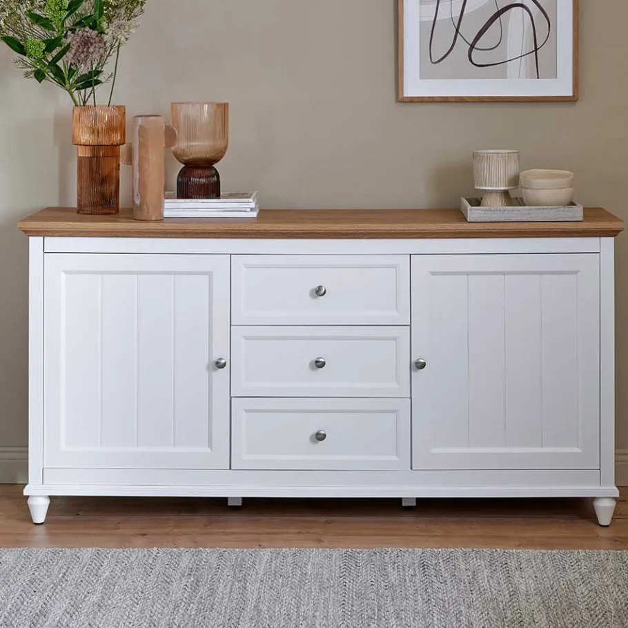 Online Wohnen Landhaus Sideboard in Weiß und Eiche - Smaly