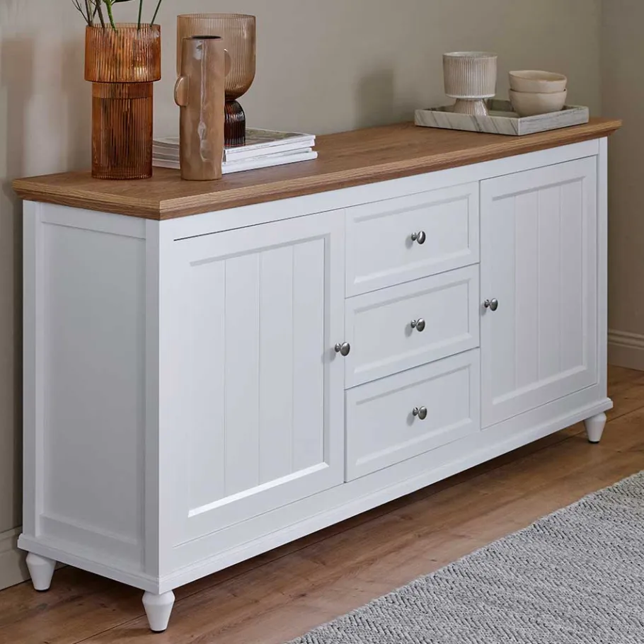 Online Wohnen Landhaus Sideboard in Weiß und Eiche - Smaly