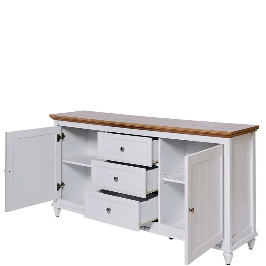 Online Wohnen Landhaus Sideboard in Weiß und Eiche - Smaly