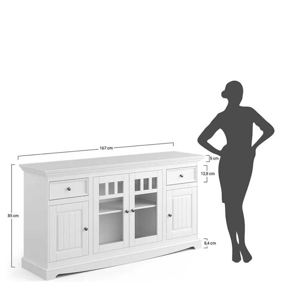 Wohnen Landhaus Sideboard mit Glaseinsätzen - Bordona