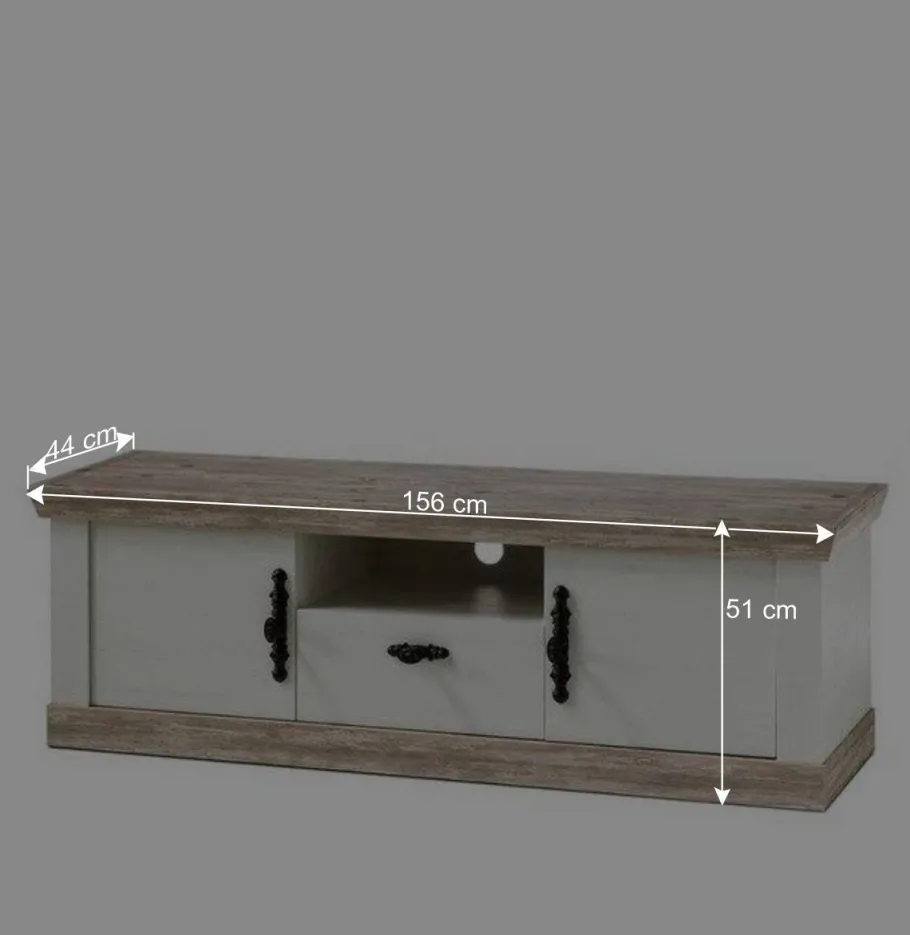 Clearance Wohnen Landhaus TV Board in Weiß & Pinie Shabby Nedita 156 cm breit
