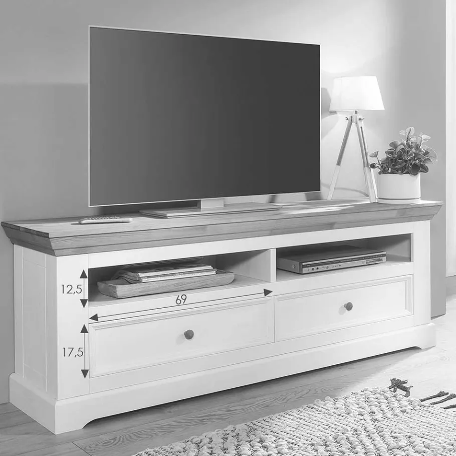 New Wohnen Landhaus TV Element in Grau - Ustricia