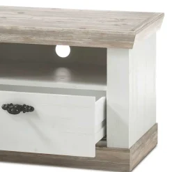 Outlet Wohnen Landhaus TV Element in Weiß & Pinie Shabby Nedita mit 2 Schubladen