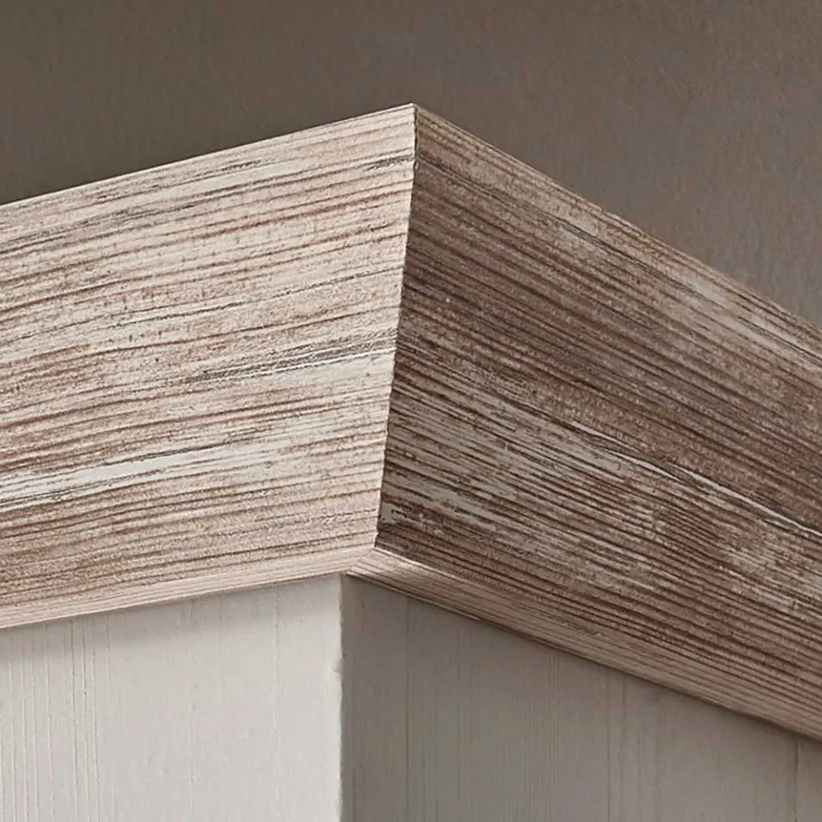 Outlet Wohnen Landhaus TV Element in Weiß & Pinie Shabby Nedita mit 2 Schubladen