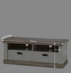 Outlet Wohnen Landhaus TV Element in Weiß & Pinie Shabby Nedita mit 2 Schubladen