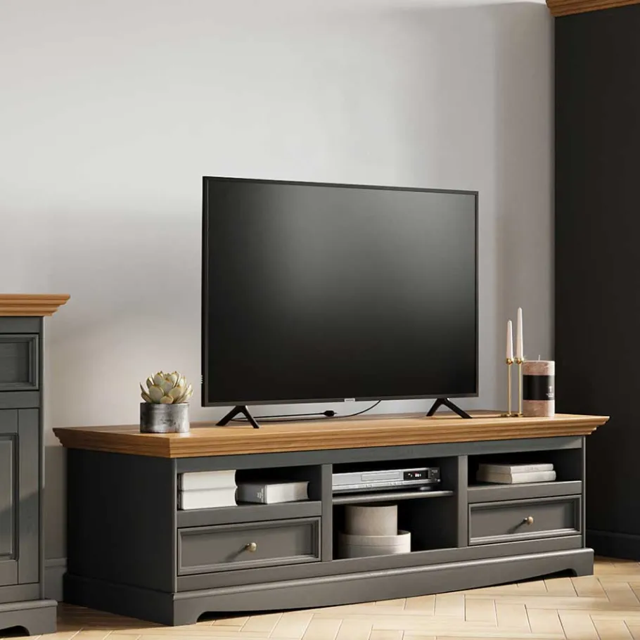 Best Wohnen Landhaus TV Lowboard in Grau und Eiche - Witenga