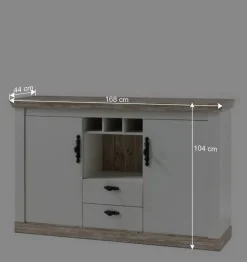 Hot Wohnen Landhaus Wohnmöbel Set mit Sideboard Nedita in Weiß mit Pinie Shabby (vierteilig)