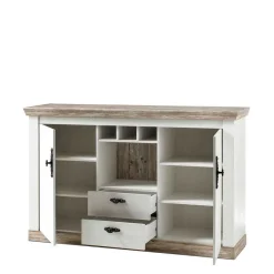 Hot Wohnen Landhaus Wohnmöbel Set mit Sideboard Nedita in Weiß mit Pinie Shabby (vierteilig)