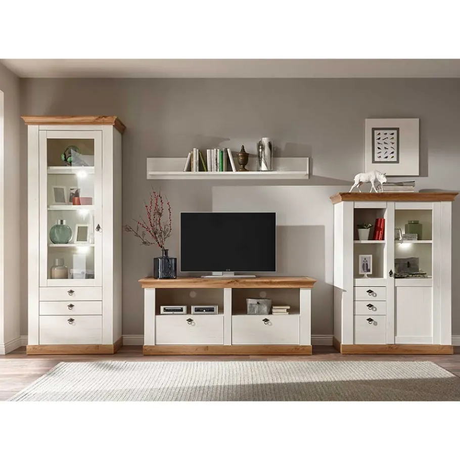 Hot Wohnen Landhaus Wohnzimmer Anbauwand Set - Diatara (vierteilig)