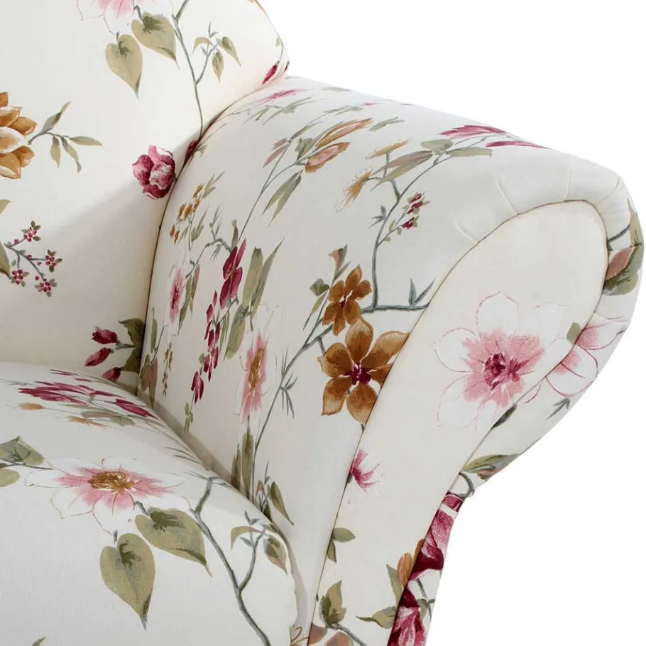 Discount Wohnen Landhaussofa mit Blumen Stoffbezug - Cosima
