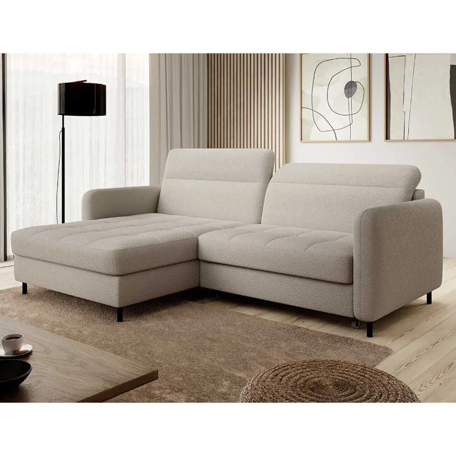 Online Wohnen L-Design Bettsofa in Taupe Stoffbezug - Gravanti