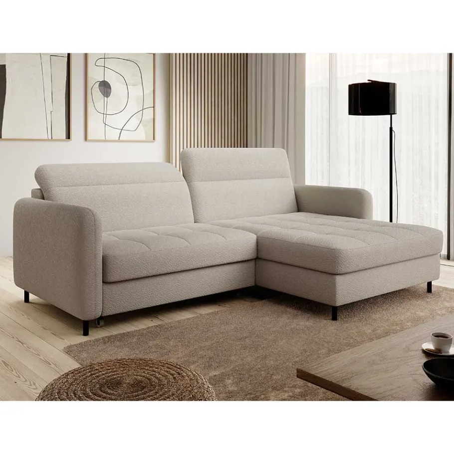 Online Wohnen L-Design Bettsofa in Taupe Stoffbezug - Gravanti
