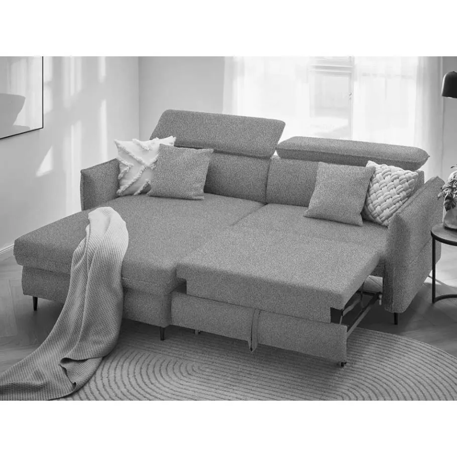 Online Wohnen L-Design Bettsofa in Taupe Stoffbezug - Gravanti