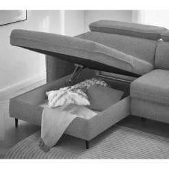 Online Wohnen L-Design Bettsofa in Taupe Stoffbezug - Gravanti