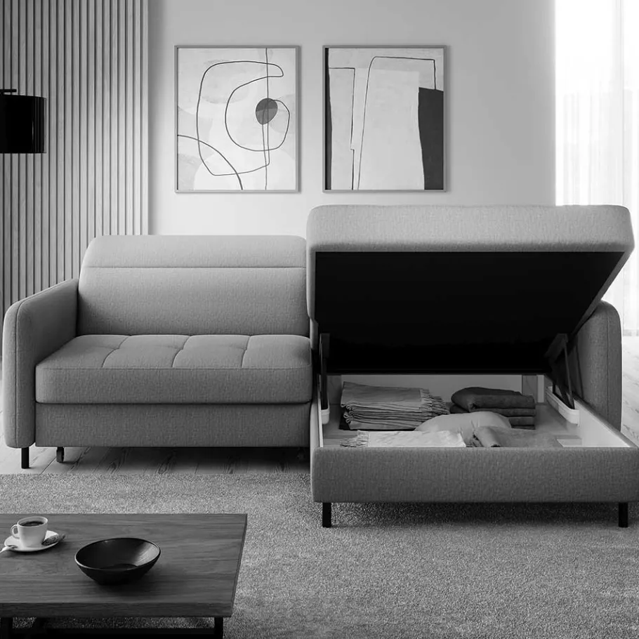 Online Wohnen L-Design Bettsofa in Taupe Stoffbezug - Gravanti