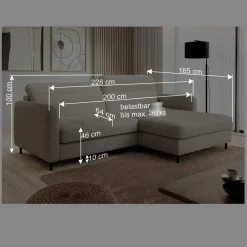 Online Wohnen L-Design Bettsofa in Taupe Stoffbezug - Gravanti