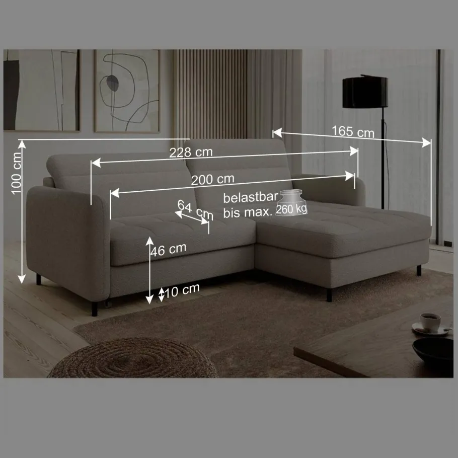 Online Wohnen L-Design Bettsofa in Taupe Stoffbezug - Gravanti