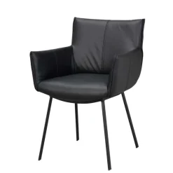 Discount Wohnen Leder Armlehnenstuhl in Schwarz - Iliandro (2er Set)