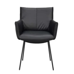 Discount Wohnen Leder Armlehnenstuhl in Schwarz - Iliandro (2er Set)