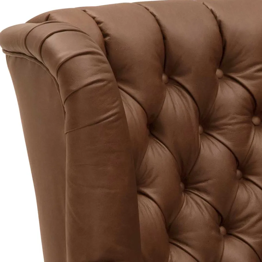 Hot Wohnen Leder Chesterfieldsessel in Cognac Braun - Martinos