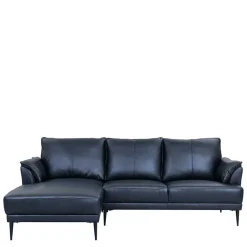 Hot Wohnen Leder Ecksofa in Schwarz - Lagon