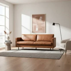 Online Wohnen Leder 3-Sitzer Couch in Braun Cognac - Eterna