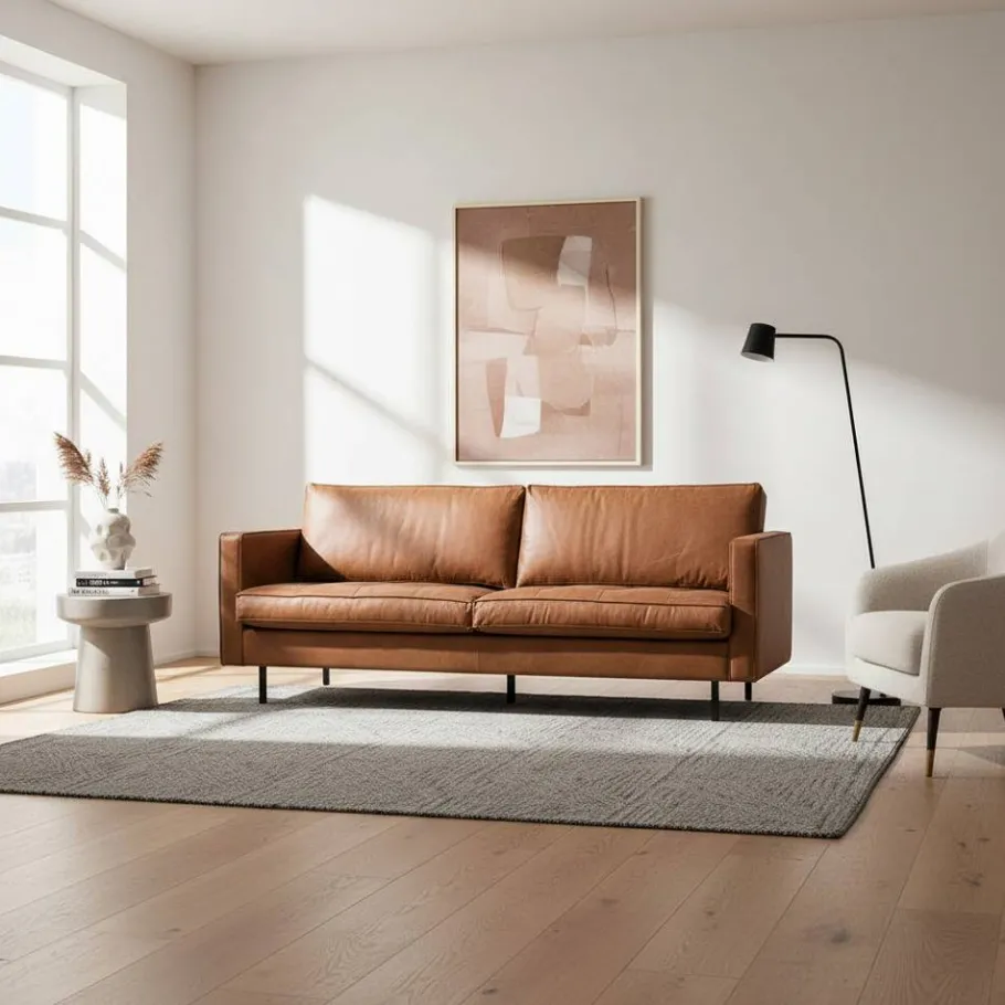 Online Wohnen Leder 3-Sitzer Couch in Braun Cognac - Eterna