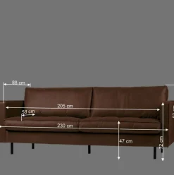 Online Wohnen Leder 3-Sitzer Couch in Braun Cognac - Eterna