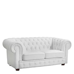 Outlet Wohnen Ledersofa in Weiß - Chesterfield Look - Dossera