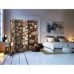 Discount Wohnen Leinwand Paravent Bunte Kieselmauer - Aurelius