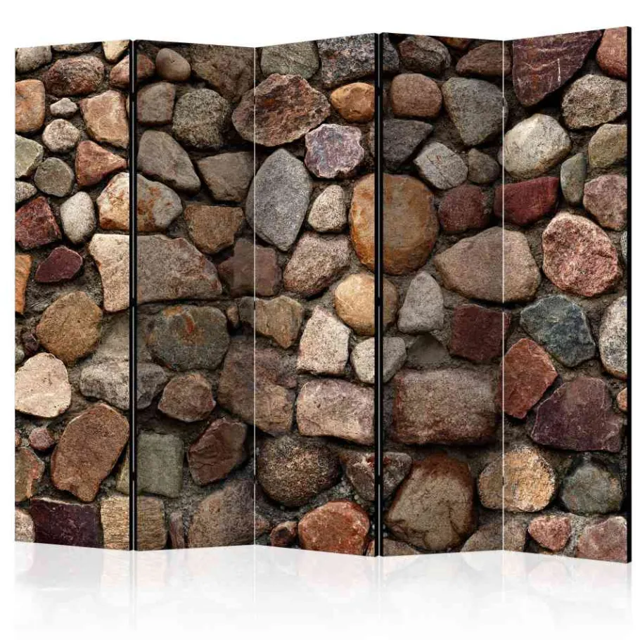 Discount Wohnen Leinwand Paravent Bunte Kieselmauer - Aurelius