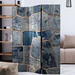 Discount Wohnen Leinwand Paravent in grauer Stein Mauer Optik - Tordino
