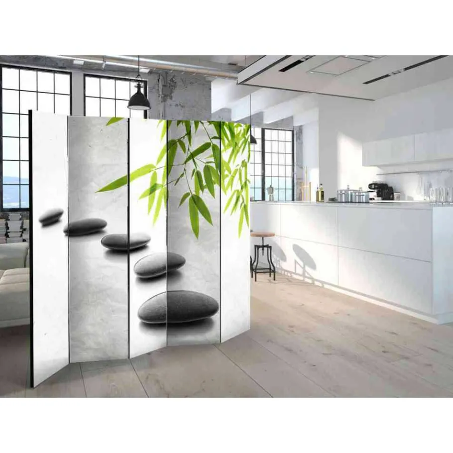 Hot Wohnen Leinwand Paravent mit Asia Zen Motiv - Jusip