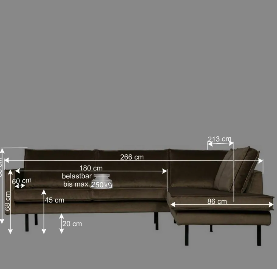Outlet Wohnen L-Form Wohnzimmer Sofa in Taupe Samt - Museo