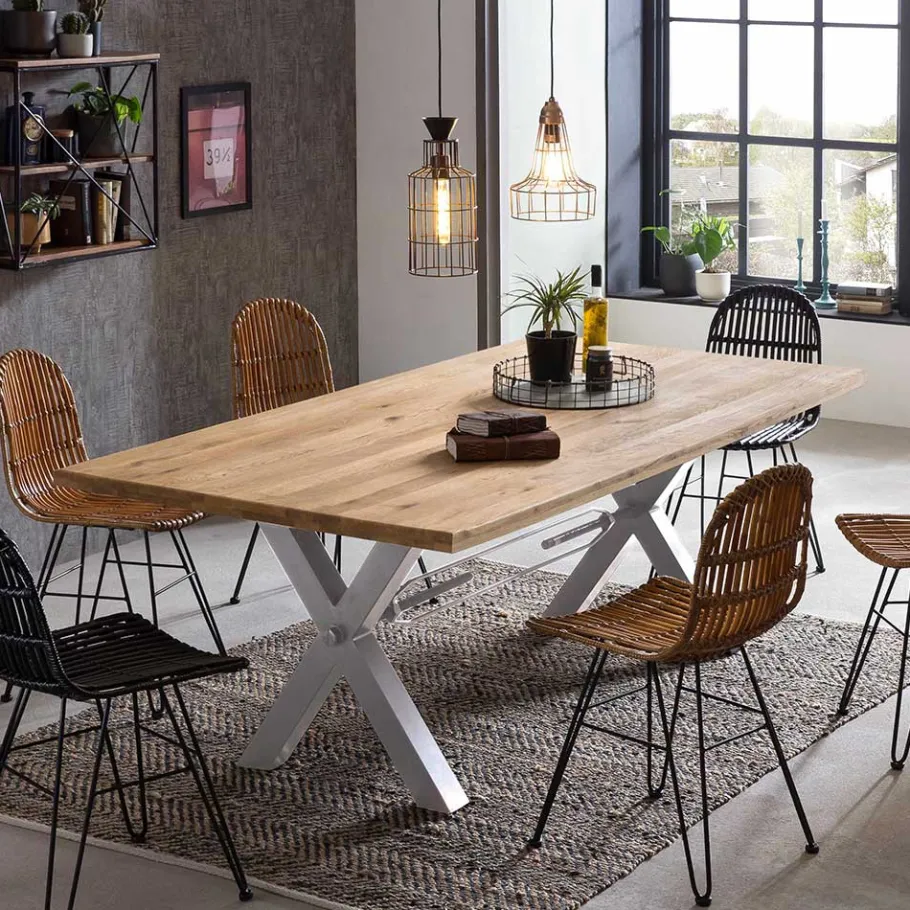 Wohnen Living Edge Wildeiche Tisch mit X Füßen - Gastruna