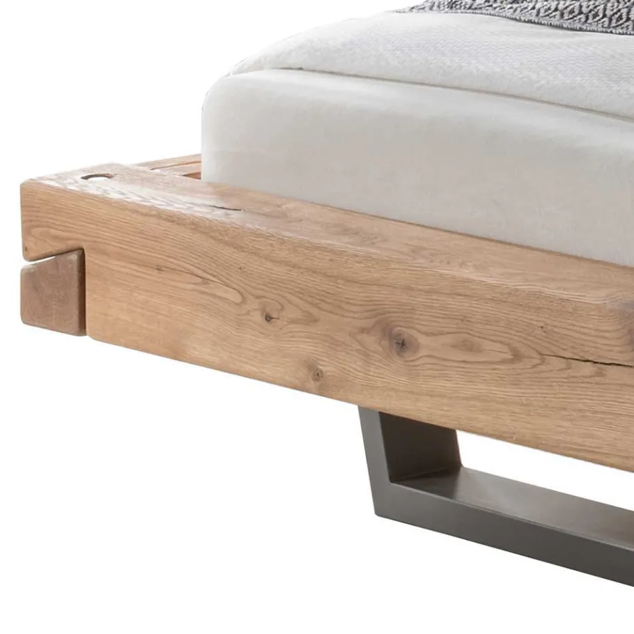 Outlet Wohnen Loft Balkenbett mit 2 Hänge-Nachttischen Basiclicata aus Wildeiche (dreiteilig)