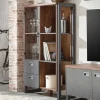 Clearance Wohnen Loft Design Highboard im Eiche dunkel Dekor und Schwarz - Rompira