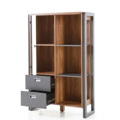 Clearance Wohnen Loft Design Highboard im Eiche dunkel Dekor und Schwarz - Rompira