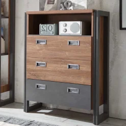 Best Wohnen Loft Design Kommode im Eiche dunkel Dekor und Schwarz - Rompira