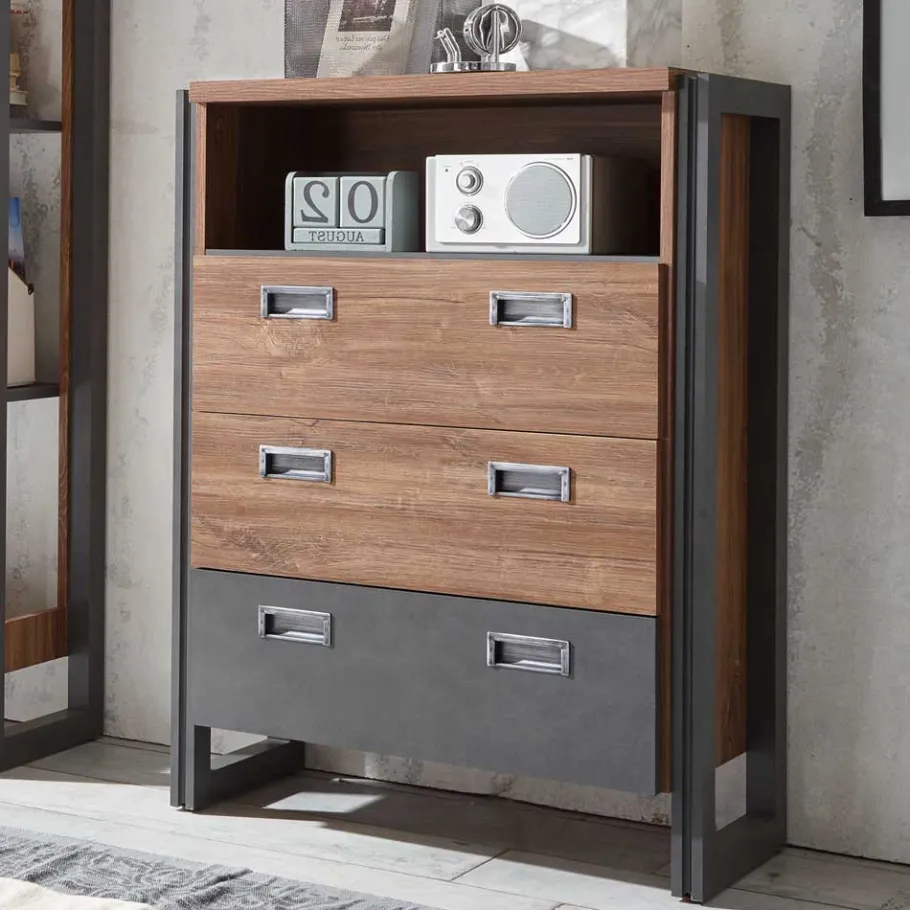 Best Wohnen Loft Design Kommode im Eiche dunkel Dekor und Schwarz - Rompira