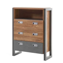 Best Wohnen Loft Design Kommode im Eiche dunkel Dekor und Schwarz - Rompira