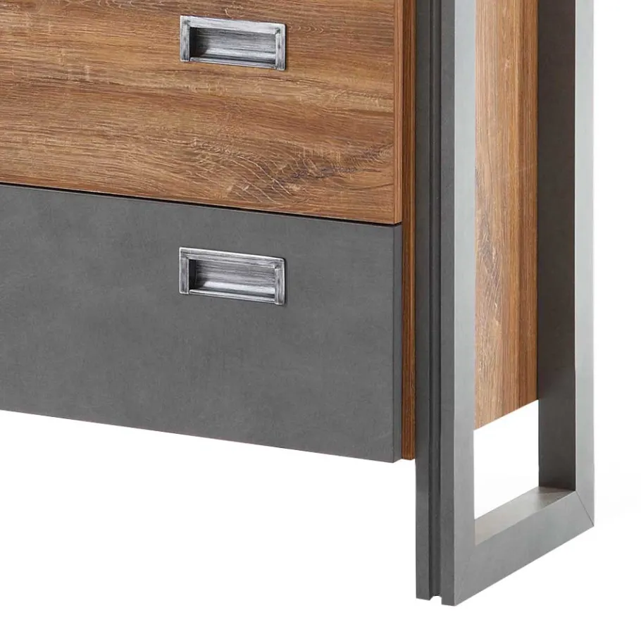 Best Wohnen Loft Design Kommode im Eiche dunkel Dekor und Schwarz - Rompira