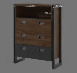 Best Wohnen Loft Design Kommode im Eiche dunkel Dekor und Schwarz - Rompira
