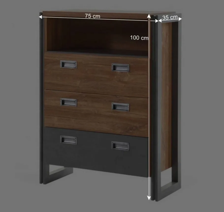 Best Wohnen Loft Design Kommode im Eiche dunkel Dekor und Schwarz - Rompira