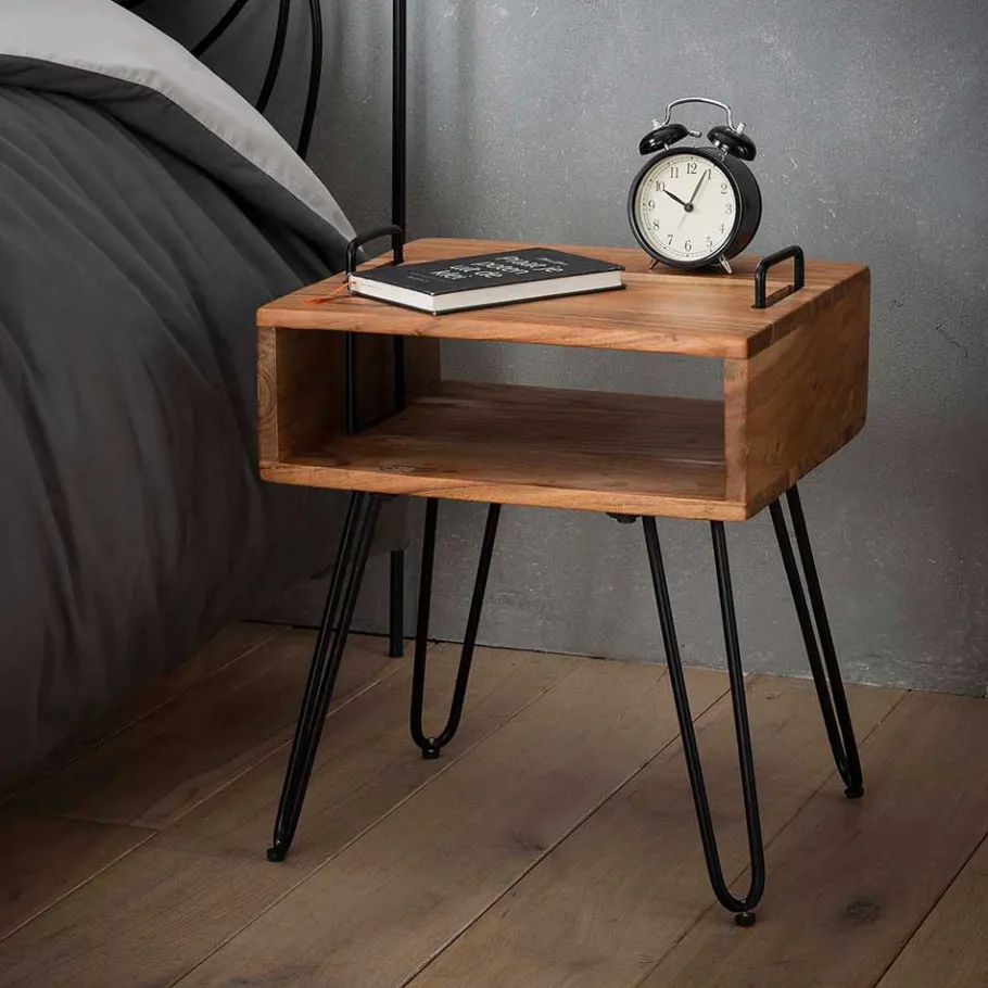 Discount Wohnen Loft Design Nachttisch mit Holz Kasten - Garfagna