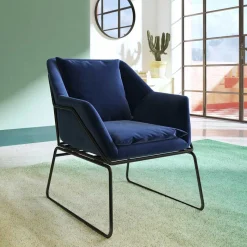 Online Wohnen Loft Designsessel in Blau Samt - Circlefun