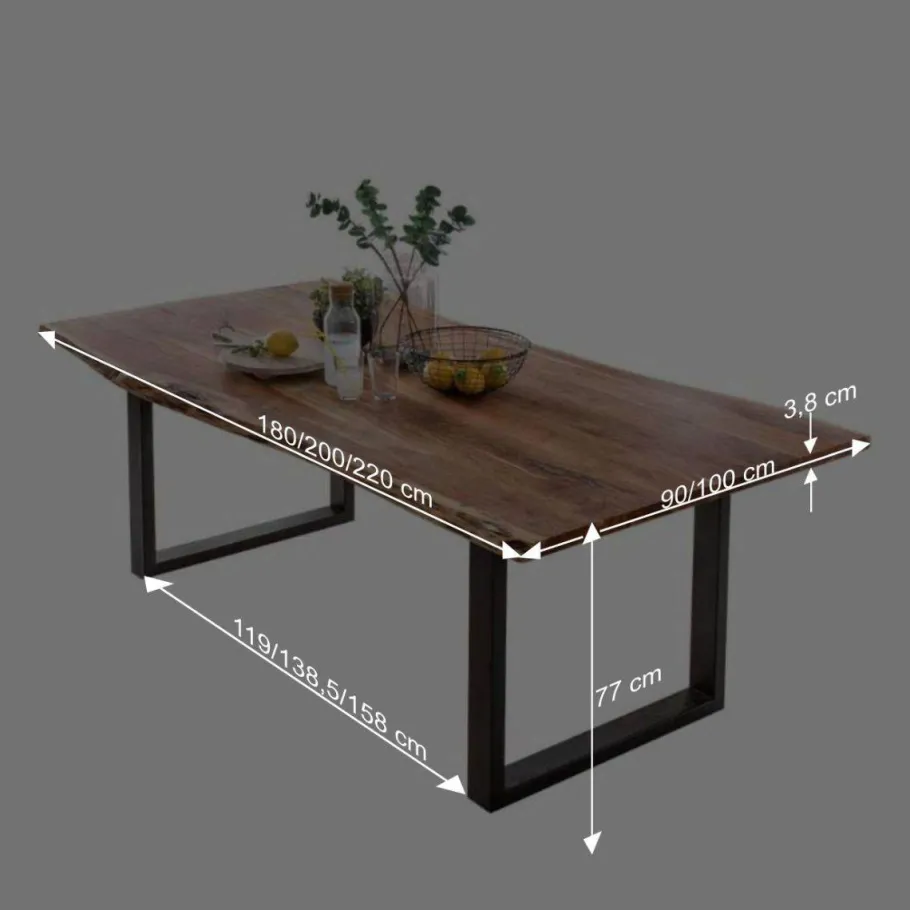 New Wohnen Loft Esstisch Viamare mit Baumkante Akazie massiv