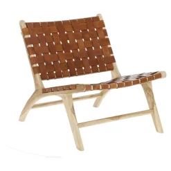 Best Wohnen Lounge Geflecht Sessel aus Leder in Braun - Charlots